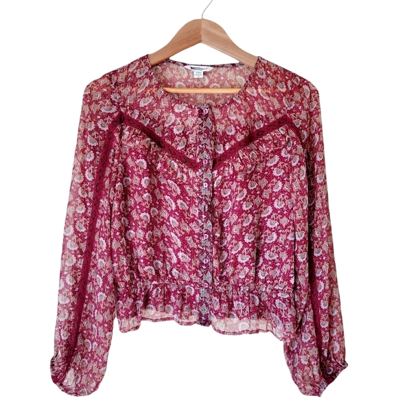 NWOT American Eagle Outfitters Red Floral Boho Peasant Top Size Medium - Picture 1 of 9